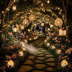 Enchanted Garden Pathway at Night.
