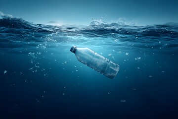 Polluted ocean water with floating plastic waste symbolizing climate change, global warming and environmental crisis. Dirty sea surface covered with trash. Marine ecosystem collapse. Human impact 