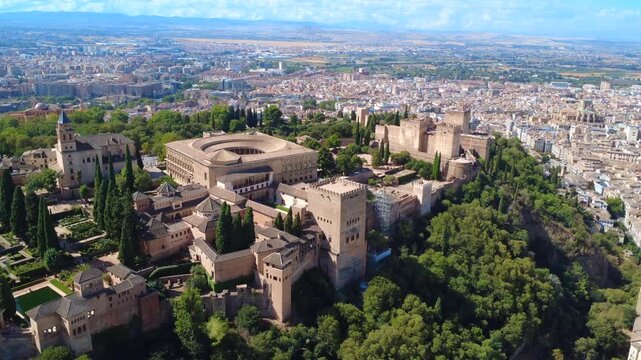 Aerial View of the Alhambra Palace and Fortress in Granada Spain