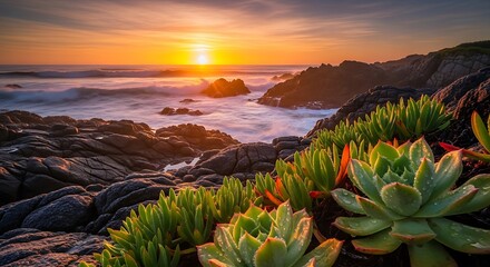 Sunset Coastline with Succulents.