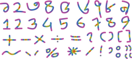 Rainbow Gradient Numbers and Mathematical Symbols digits arithmetic