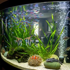 Aquarium Fish Tank with Colorful Fish and Plants.