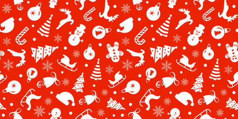 Winter seamless pattern with christmas decorations. Vector Illustration