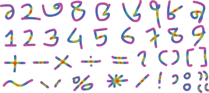 Rainbow Gradient Numbers and Mathematical Symbols digits arithmetic
