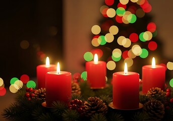 Christmas Candles in a Wreath.