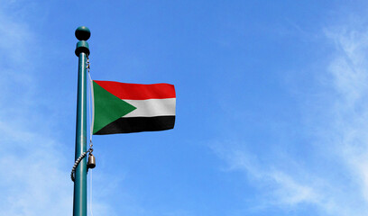 Cluster of six Sudan flags creating a dynamic multi-flag composition for international contexts.