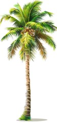 Isolated palm tree swaying.  White background.  Vacation ad, tropical themes