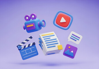 3d rendered icons for video editing media and document management software