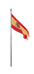 spain flag flying on a flagpole, transparent background, isometric angle