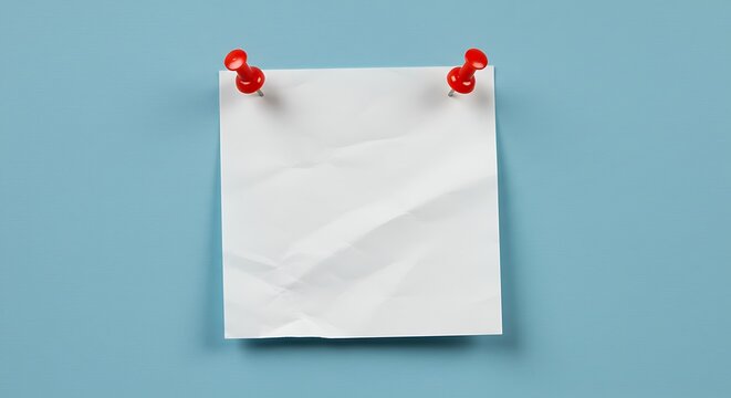 Blank paper pinned with red push pins on blue background for notes - Powered by Adobe