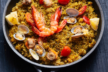 pan of spanish seafood paella
