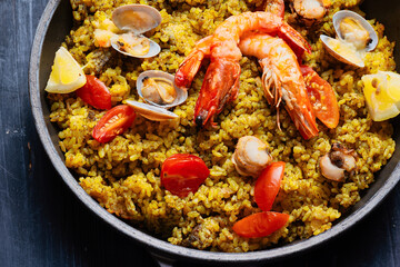 pan of spanish seafood paella