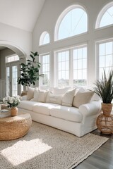 White Sofa Living Room With Natural Light And Beige Decor