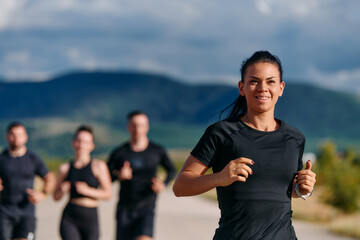 Leader Guiding Athletes on a Sunny Day Run