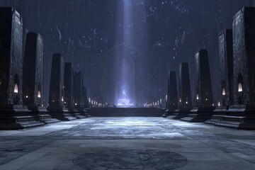 Dark Pixelated Ancient City Scene At Night