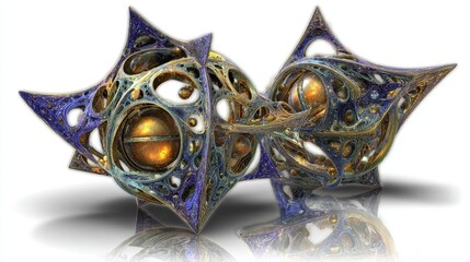 Complex Geometric Ornamental Spheres In Gold And Blue
