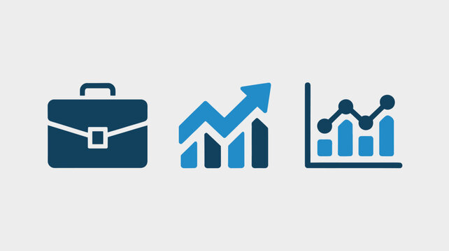 Business and finance icon set featuring a briefcase bar graph and line chart vector illustration for presentations and web design - Powered by Adobe