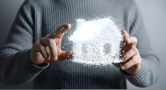 Man Holding a Glowing Digital House Concept: Real Estate, Technology, Future, Finance, and Dream Home