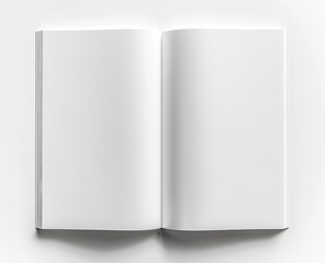Open book mock-up on white surface. Blank pages for content showcase