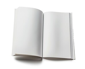 Open book on white background for mockup, writing, or reading, bright studio lighting