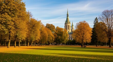 Autumn Park with Church.