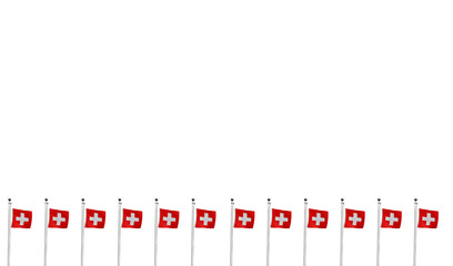 High-quality switzerland national flag row of small flags on flagpoles placed at - Symbol of culture, heritage, and patriotism