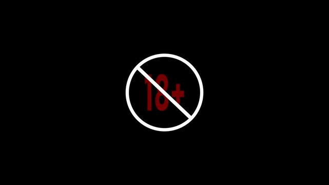 Red 18 Plus Symbol Inside White Prohibition Circle on Black Background eighteen plus age restriction