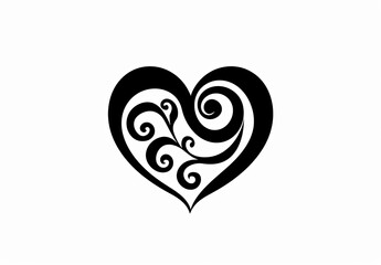 Ornate heart design on blank backdrop. Decorative element, emblem, card, romance