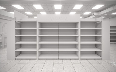 White blank empty 3d supermarket design rendering