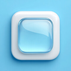 Blue glossy square button icon on white background
