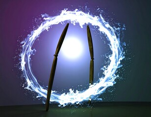 Two objects spinning in a circle of light