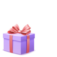 Detailed illustration of a purple gift box adorned with a pink ribbon and bow, on a white background.