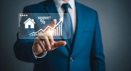 Rising Real Estate Market Graph Touched by Business Professional Hand for Financial Growth (80-120 Chars)