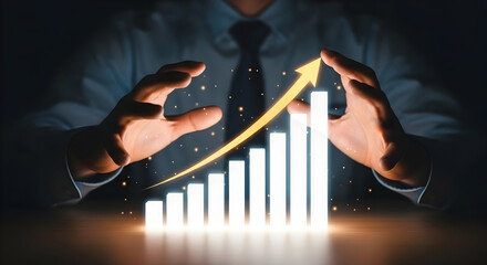 Growth Chart Protected by Hands Suggesting Business Improvement