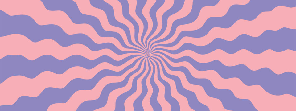 Groovy spiral background. Vector radial starburst pattern with wavy rays