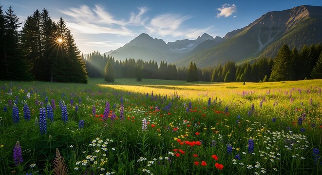Mountain Meadow Sunrise. - Powered by Adobe