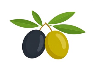 Two olives with leaves on branch