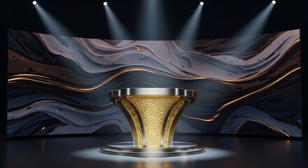 Elegant Golden Podium Display Stage.