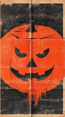 Spooky Jack-o'-lantern with Dripping Effect on Vintage Paper Texture