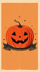Carved pumpkin Halloween decoration with stars on vintage background