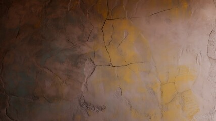 Cracked and weathered wall texture with a gradient of earthy tones and yellow accents surface