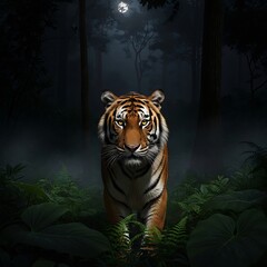 Tiger in the Forest at Night.