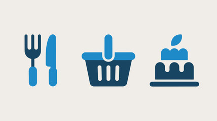 Set of food and shopping icons simple flat vector design element for web and mobile apps isolated on white background