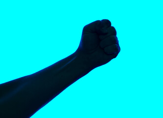 Strong hand. Neon light. People. Man hand. Studio photo. Neon. Concept. Finger