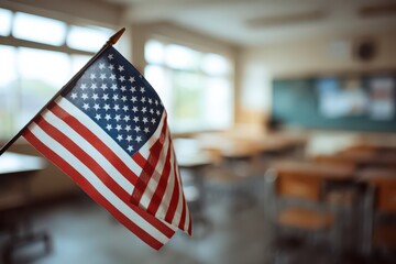 American flag prominently displayed in a classroom setting highlighting the role of teachers in shaping young minds and fostering education in the USA