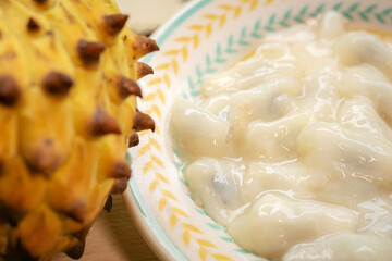 Ripe Annona squamosa seeds in a plate