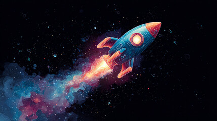 Fototapeta premium Concept: Rocket Space Trip; Galaxy Game Design; Vector Cosmic