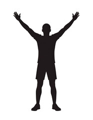 Athlete silhouette raising arms stretch, workout and flexibility activity isolated on transparent background.