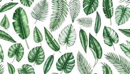 Tropical leaf pattern on white background