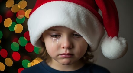 Sad Child with Santa Hat